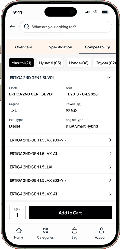 Automarto app — compatibility selector