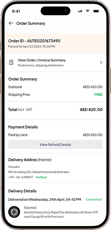 Automarto app — order summary