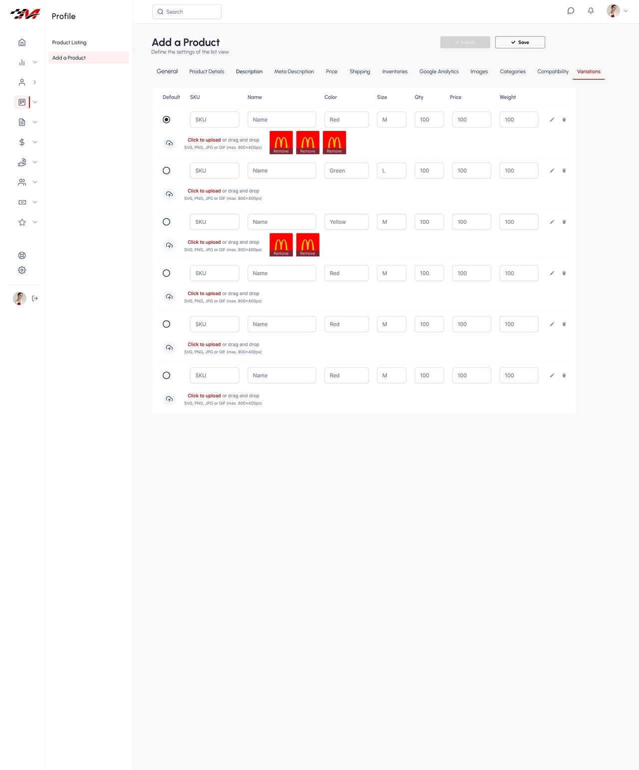 Seller dashboard — edit product
