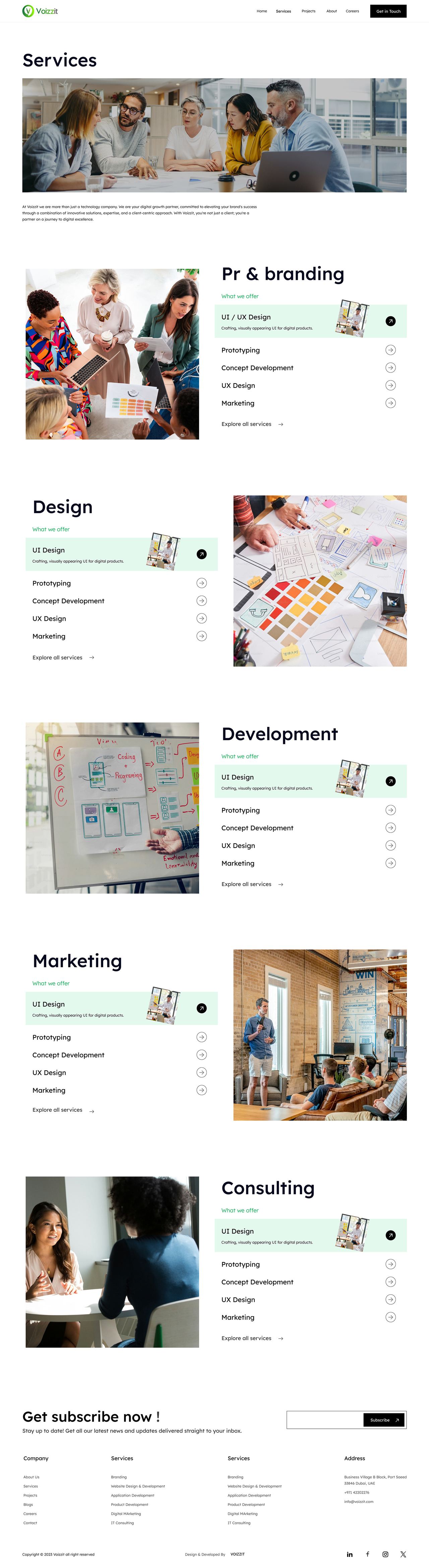 Corporate website — services page