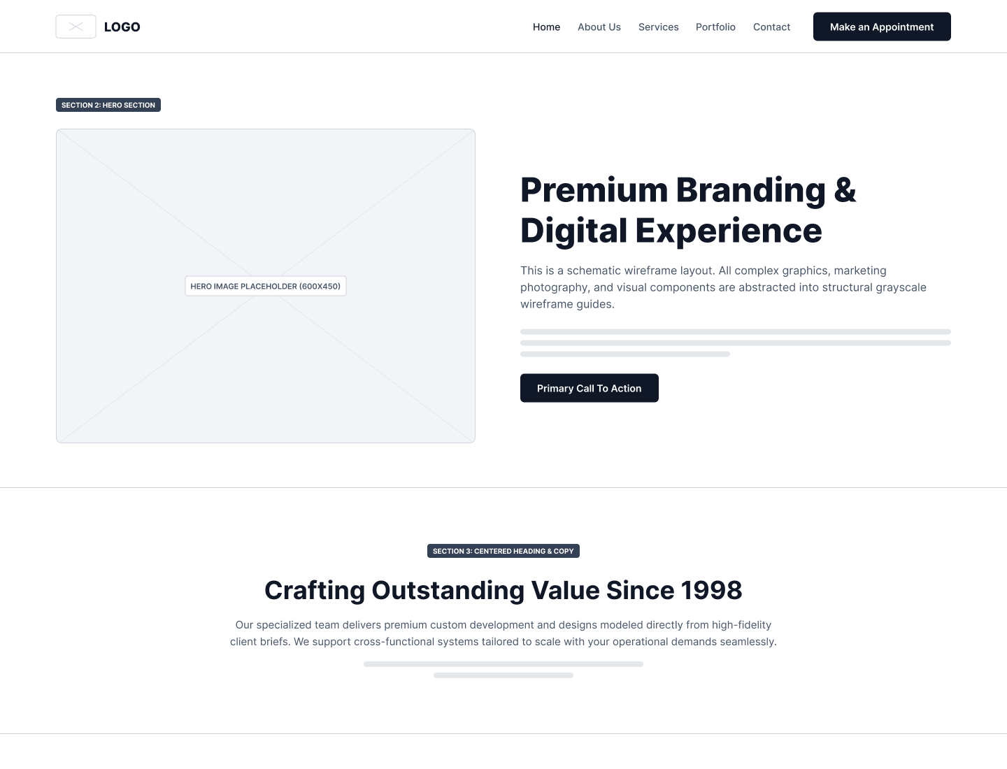 Wireframe of the home page