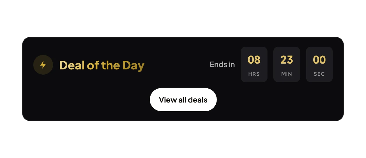 Deal of the Day banner with an hours, minutes and seconds countdown