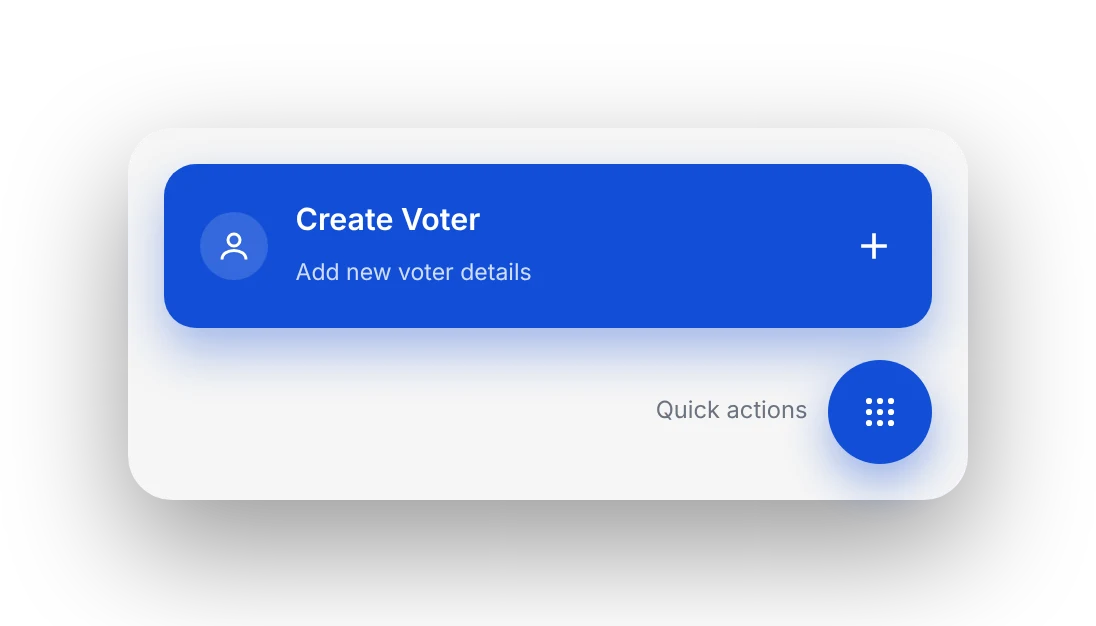 Create Voter button and a round quick-actions button