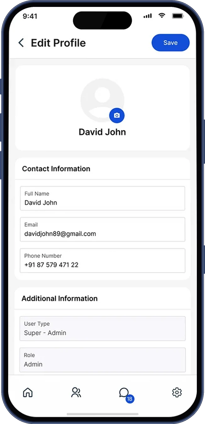 Edit profile with contact and additional information sections (iPhone 17 Pro)