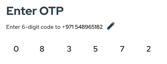 OTP entry with six digits