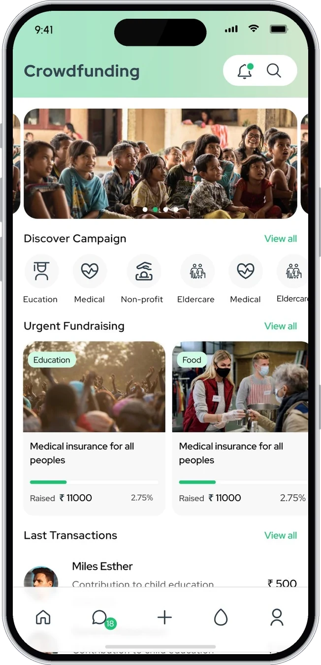 Crowdfunding home with campaigns and urgent fundraising