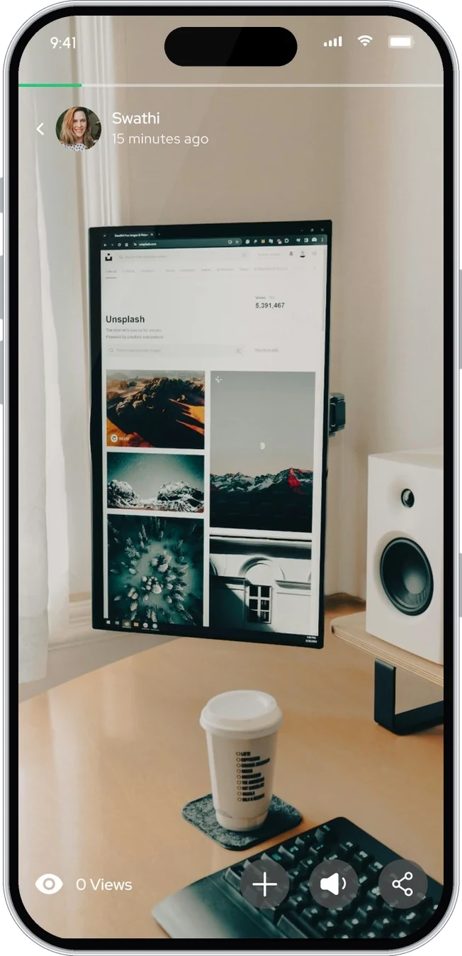 Full-screen status with views and reply