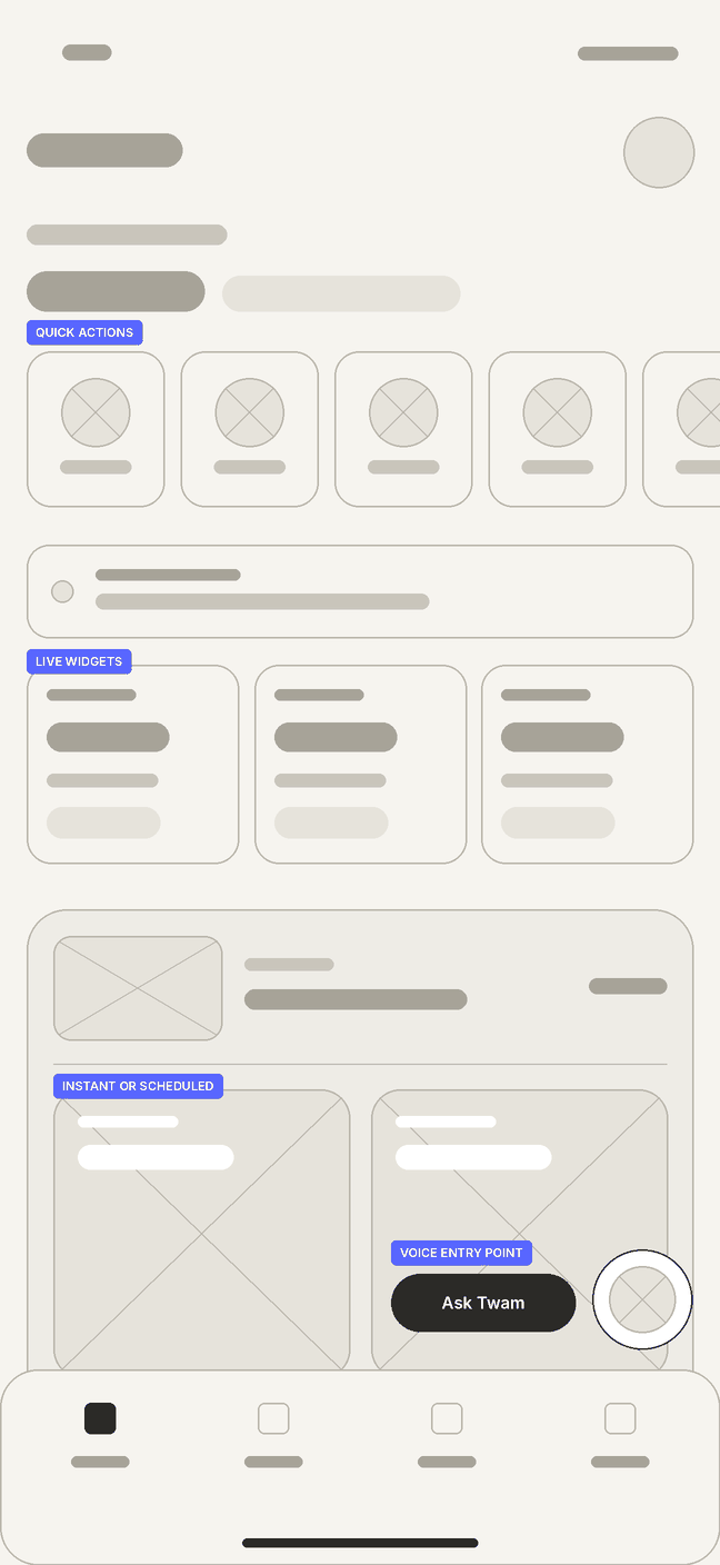 Wireframe of the home screen